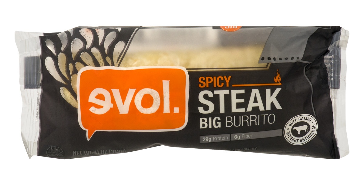 slide 1 of 2, EVOL Spicy Steak Burrito, 11 oz