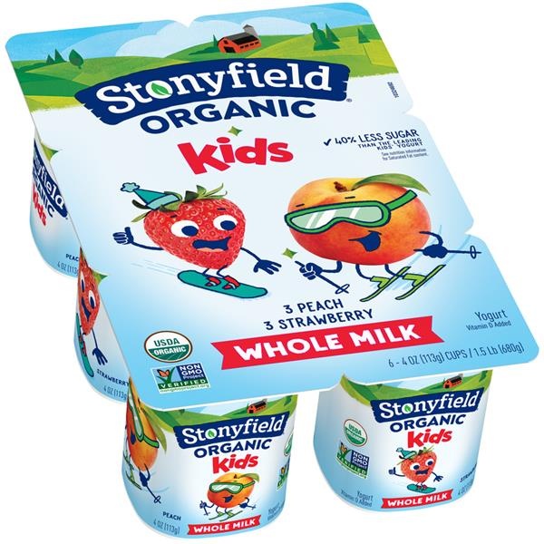 slide 1 of 1, Stonyfield Organic Peach & Strawberry Whole Milk Yogurt, 6 ct; 4 oz