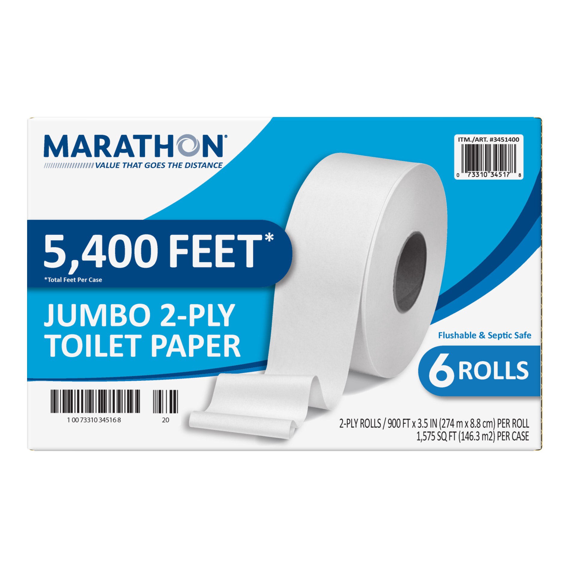 slide 1 of 1, Marathon Jumbo Roll Bath Tissue, 2-Ply, 900 ft Rolls, 6 Rolls, 