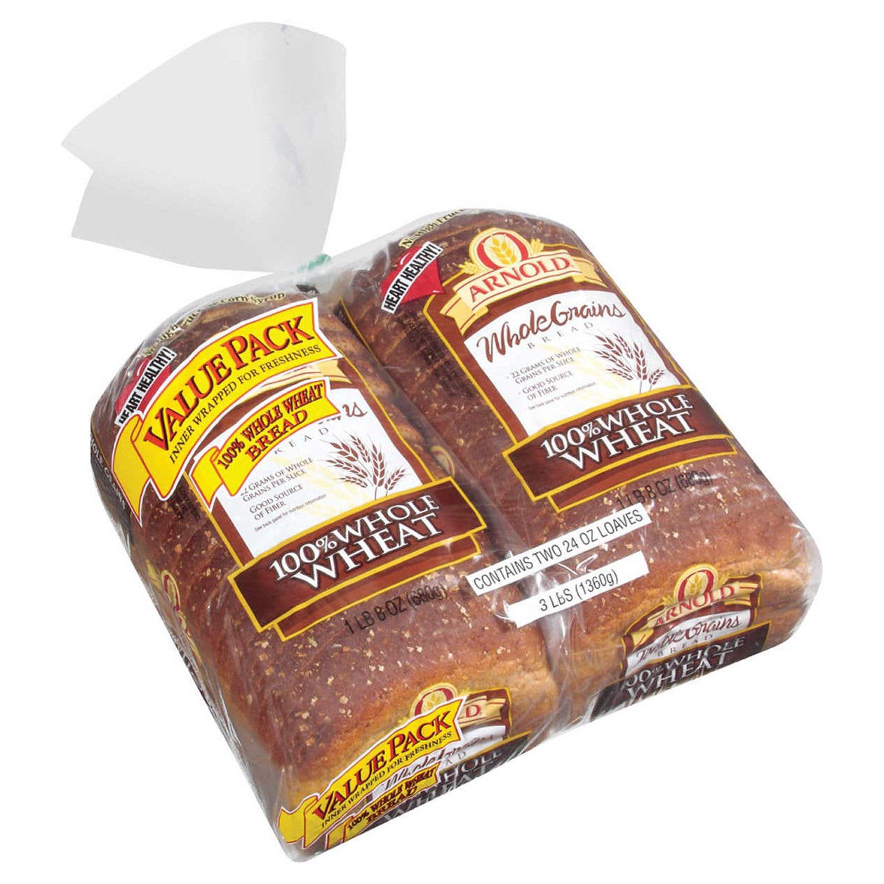 slide 1 of 1, Arnold 100% Whole Wheat Bread, 24 oz, 2 count, 