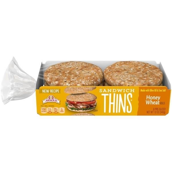 slide 1 of 8, Arnold Sandwich Thins Honey Wheat Rolls, 8 ct