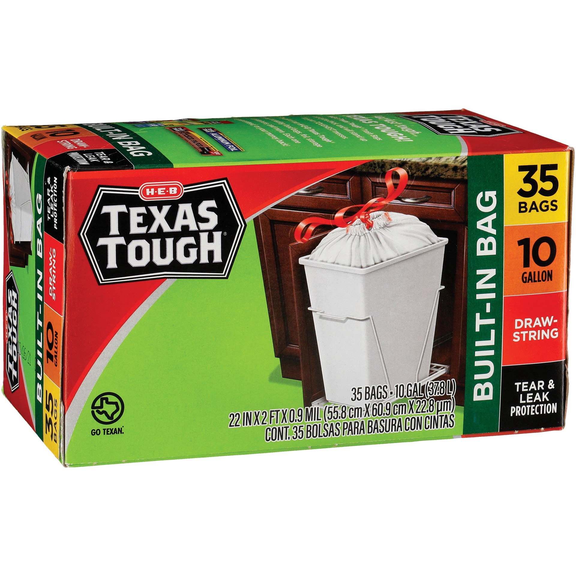 slide 1 of 1, H-E-B Texas Tough Drawstring Trash Bags, 10 Gallon, 35 ct