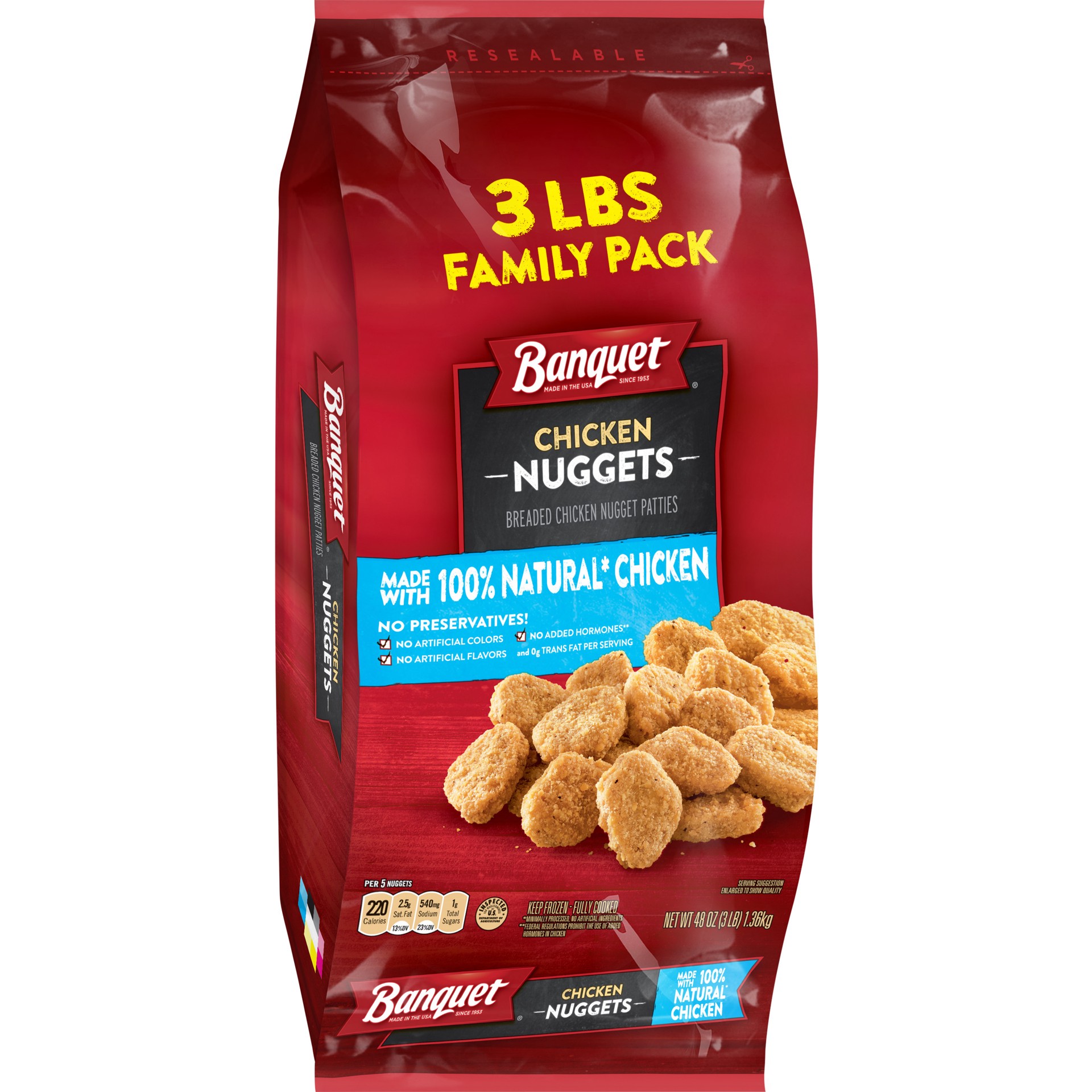 slide 4 of 5, Banquet Frozen Meal, Chicken Nuggets Made With 100% Natural* Chicken, 48 oz., 48 oz