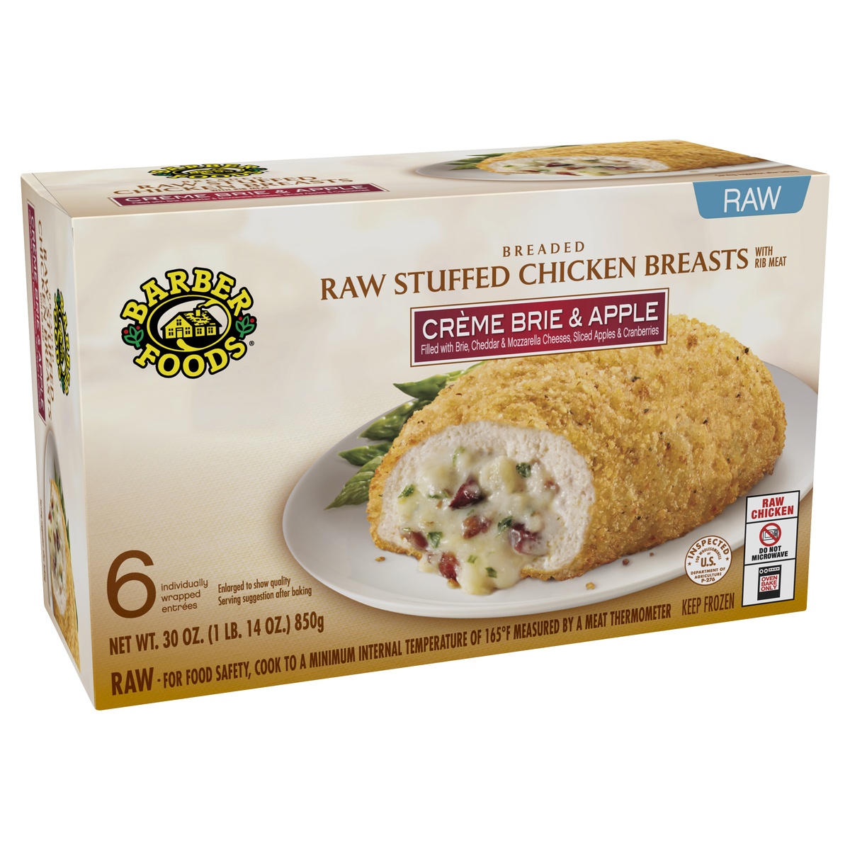 slide 2 of 8, Barber Foods the Original Breaded Raw Stuffed Chicken Breasts - Creme Brie & Apple Box, 30 oz