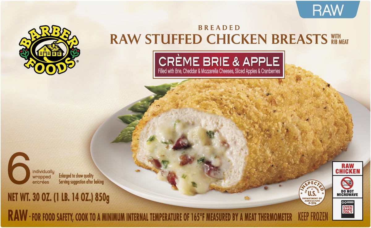 slide 8 of 8, Barber Foods the Original Breaded Raw Stuffed Chicken Breasts - Creme Brie & Apple Box, 30 oz