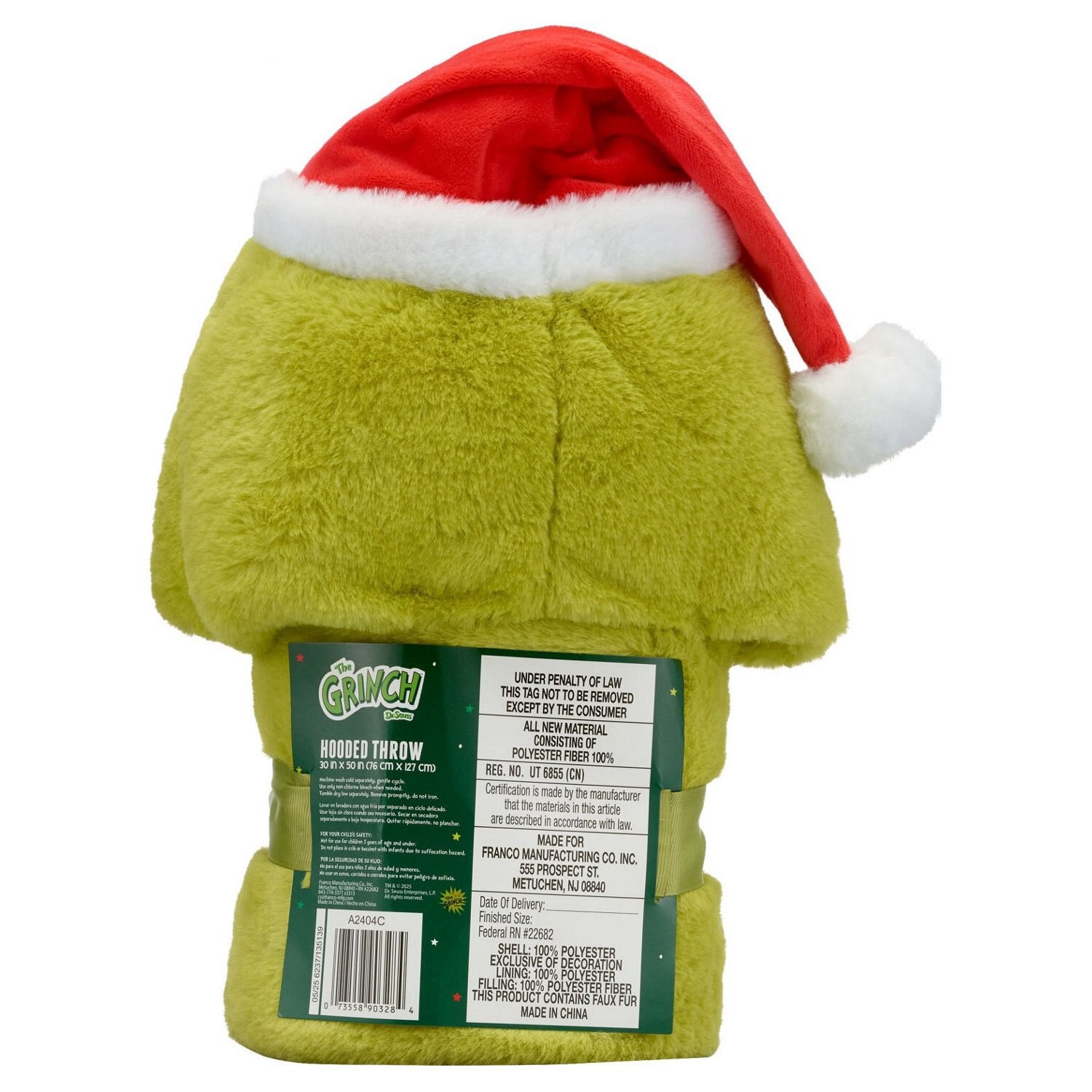 slide 2 of 2, The Grinch Grinchy Claus Hooded Throw Blanket, 1 ct