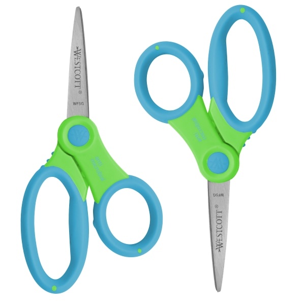 slide 3 of 3, Westcott Antimicrobial Kids' Scissors, 5'', Pointed, Assorted Colors, Pack Of 2 Pairs, 2 ct