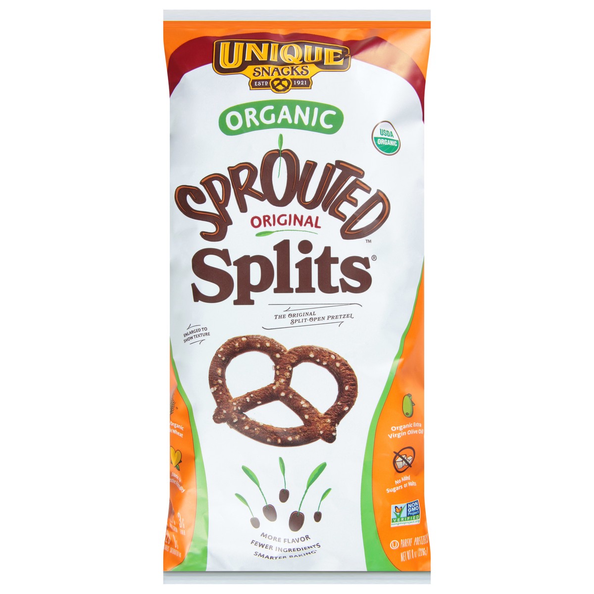 slide 1 of 9, Unique Snacks Splits Sprouted Organic Original Pretzels 8 oz, 8 oz