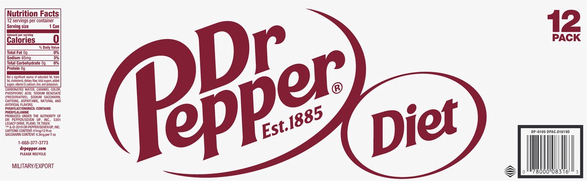 slide 6 of 7, Dr Pepper Diet Dr Pepper Soda, 12 fl oz cans, 12 pack, 12 ct; 12 fl oz