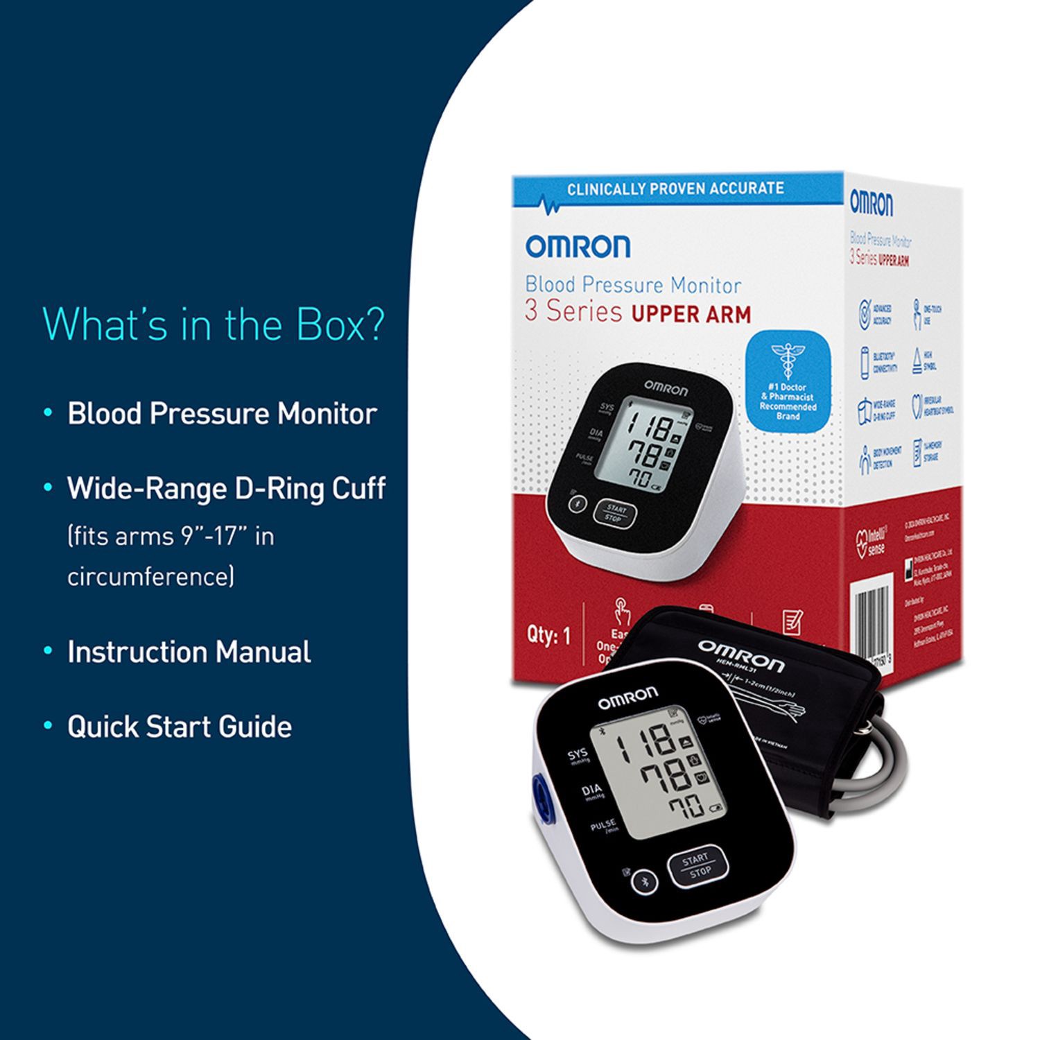 slide 3 of 9, Omron Series 3 Upper Arm Blood Pressure Monitor with Bluetooth, 1 ct