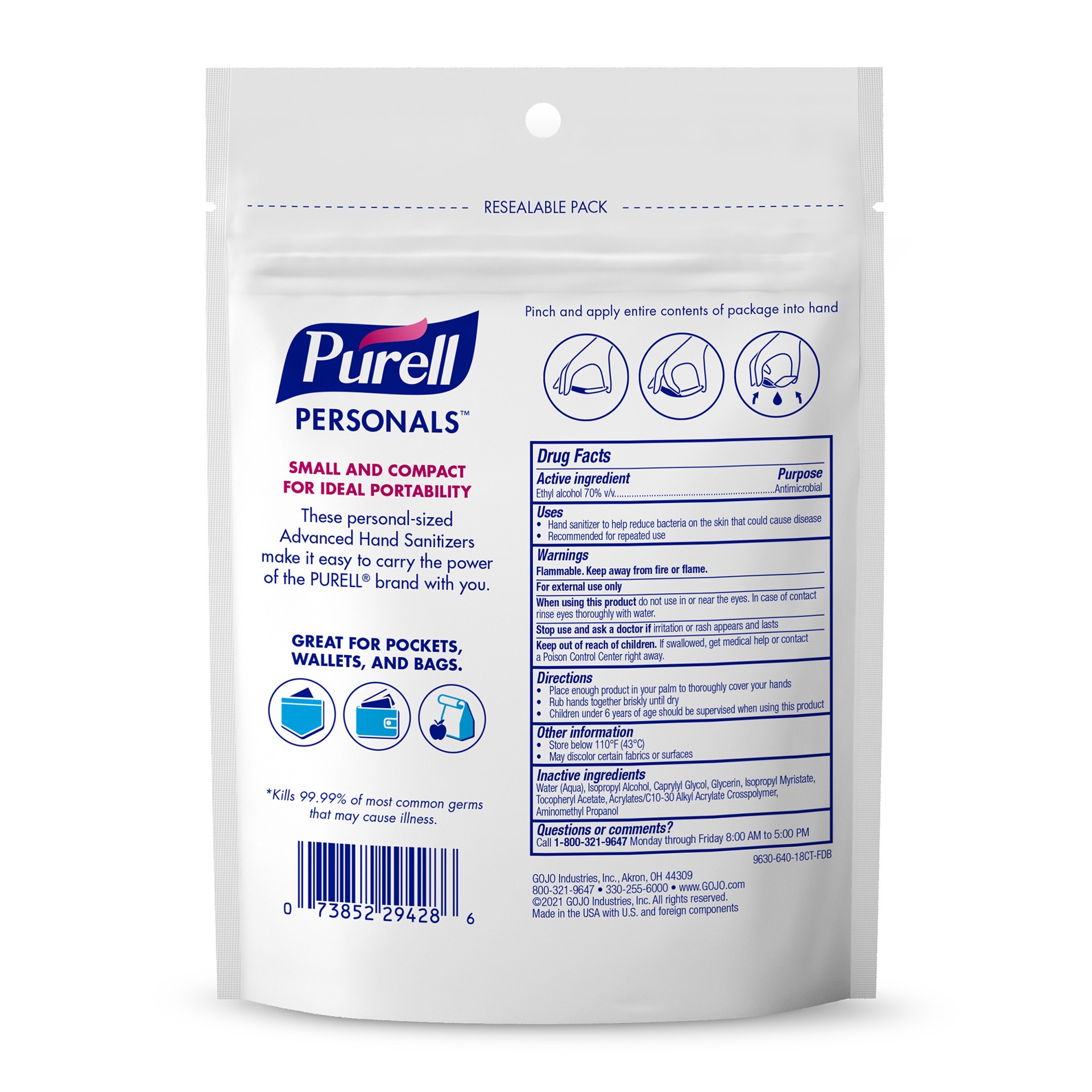 slide 2 of 5, PURELL Trial-Purell Personal Size Hand San, 18 ct