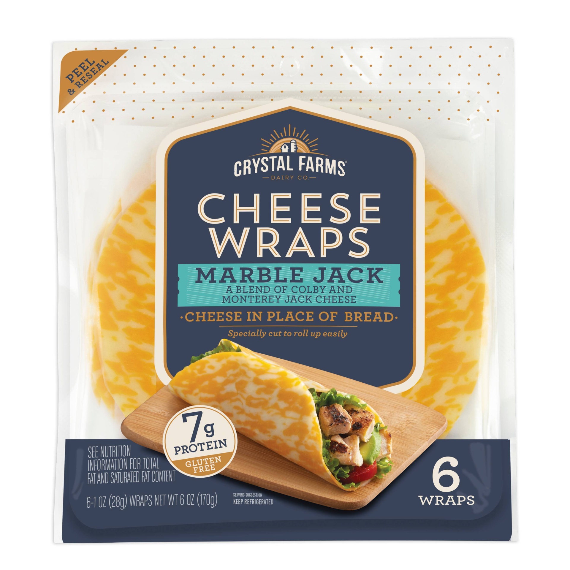slide 1 of 1, Crystal Farms Marble Jack Cheese Wraps 6 Count, 6 oz