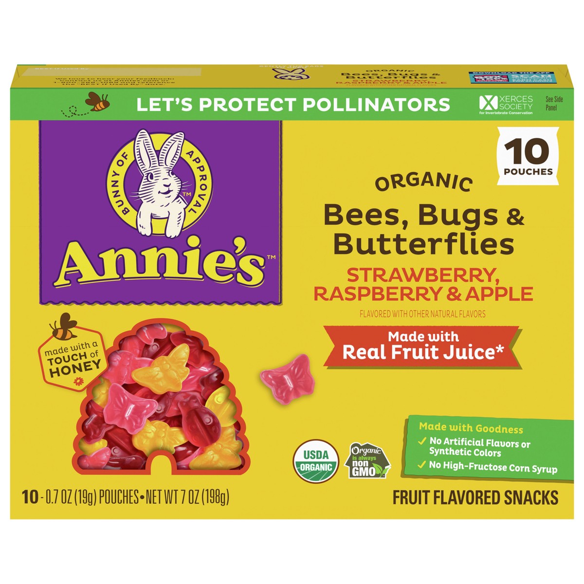 slide 1 of 4, Annie's Organic Bees, Bugs, and Butterflies Fruit Flavored Snacks, 10 Pouches, 7 oz., 10 ct