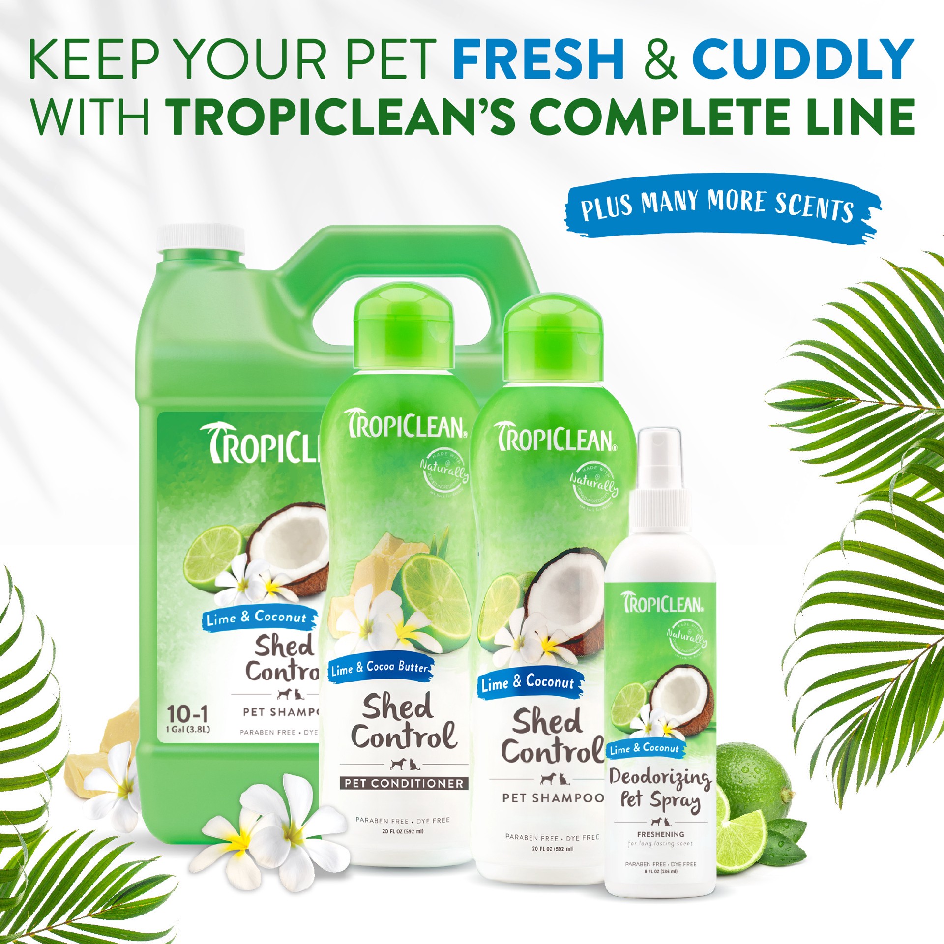 slide 9 of 10, TropiClean Lime & Cocoa Butter Shed Control Conditioner for Pets, 20oz, 20 oz
