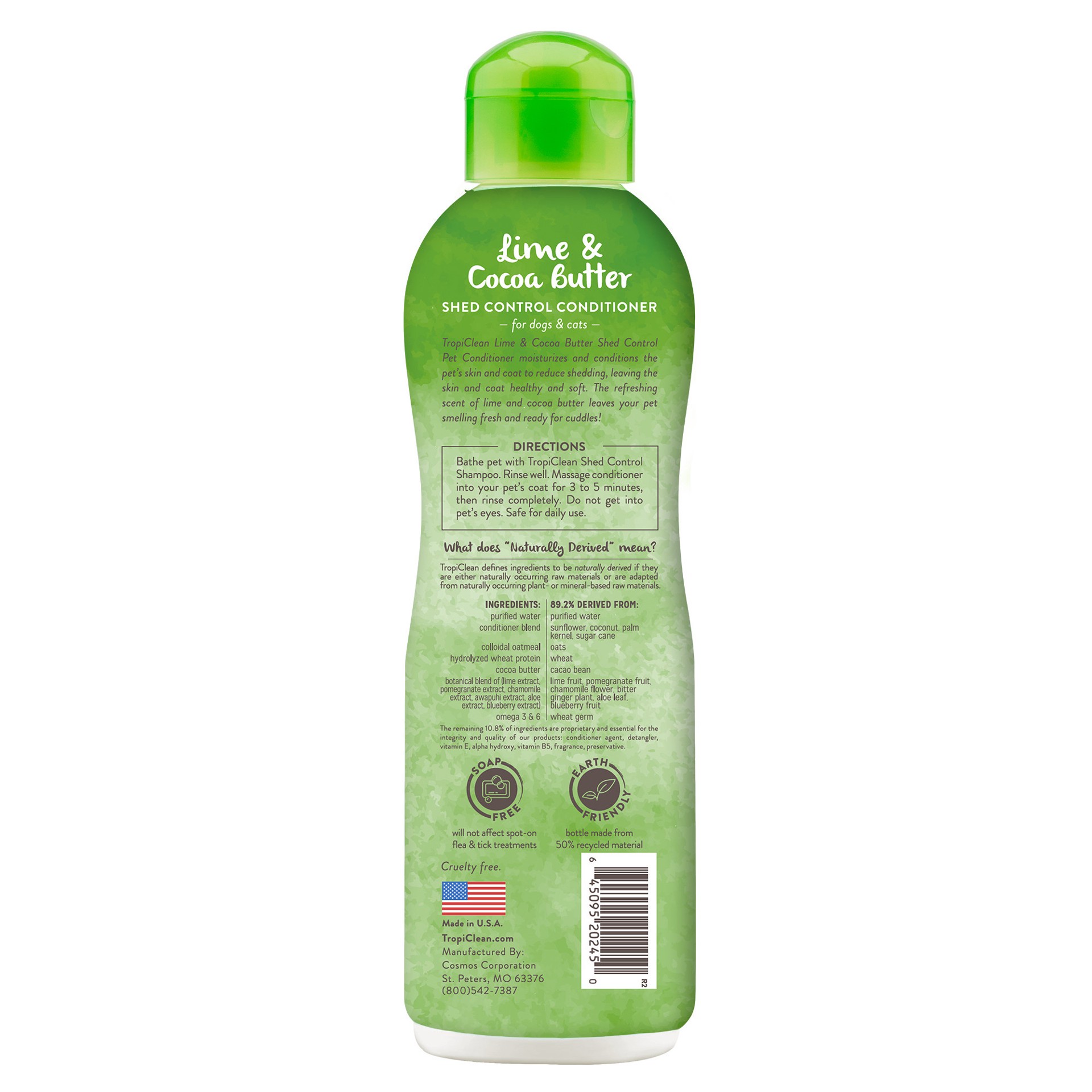 slide 5 of 10, TropiClean Lime & Cocoa Butter Shed Control Conditioner for Pets, 20oz, 20 oz