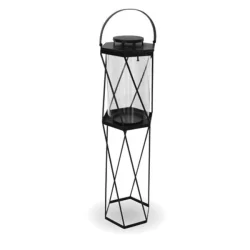 Black 33 in Tall Metal Lantern With Glass Inserts