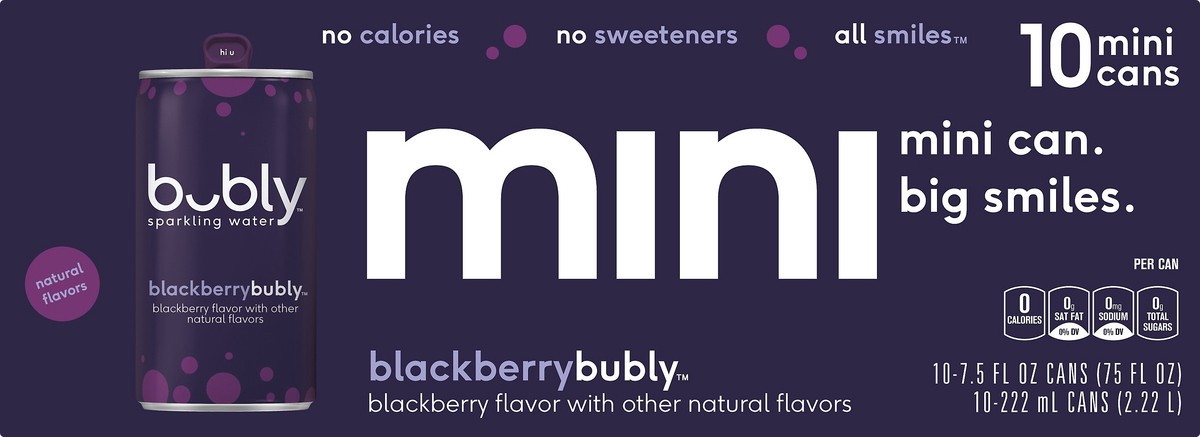 slide 3 of 4, bubly Mini Blackberry Sparkling Water - 10 ct, 10 ct