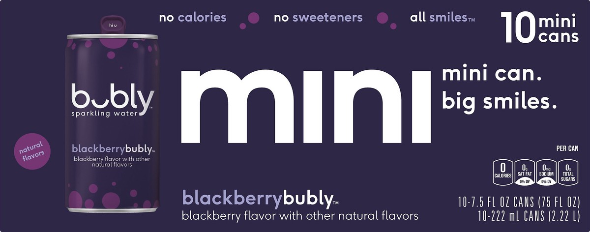 slide 2 of 4, bubly Mini Blackberry Sparkling Water - 10 ct, 10 ct