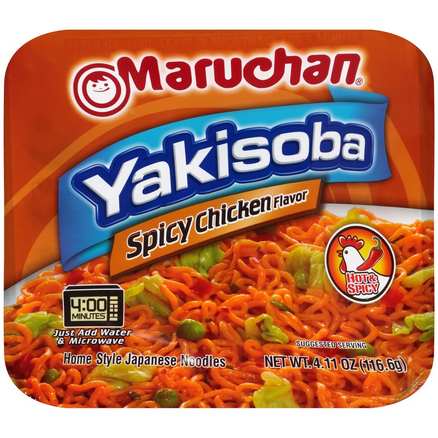 slide 1 of 3, Maruchan Yakisoba Microwavable Spicy Chicken Noodles, 4.11 oz
