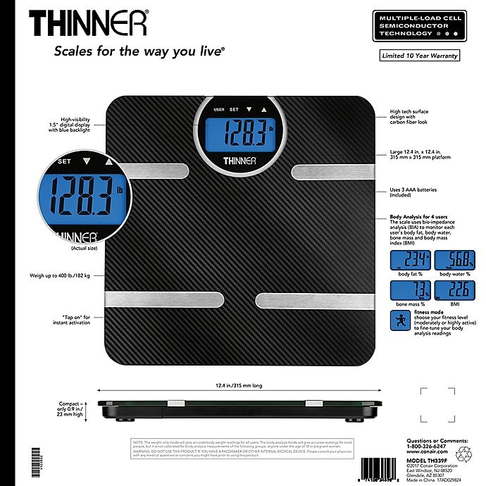 slide 3 of 7, Thinner by Conair by Conair Carbon Fiber Body Analysis Scale, 1 ct