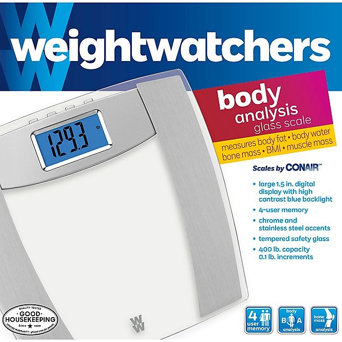 slide 3 of 7, Weight Watchers by Conair Body Analysis Glass Bathroom Scale, 1 ct