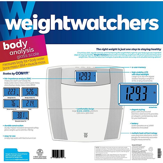 slide 7 of 7, Weight Watchers by Conair Body Analysis Glass Bathroom Scale, 1 ct