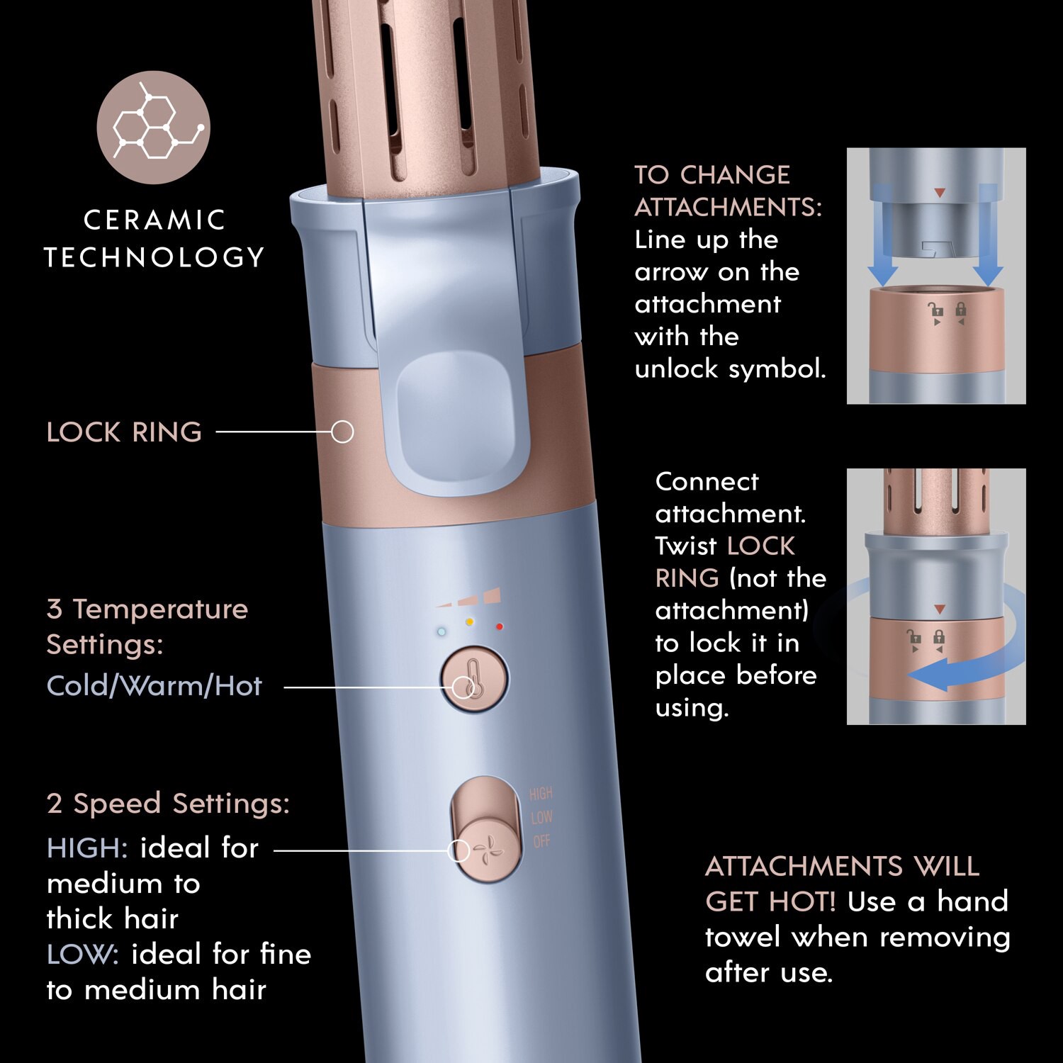 slide 2 of 4, Conair Infinitipro Digitalaire Styling Wand With Multiple Attachments, Blue, 1 ct