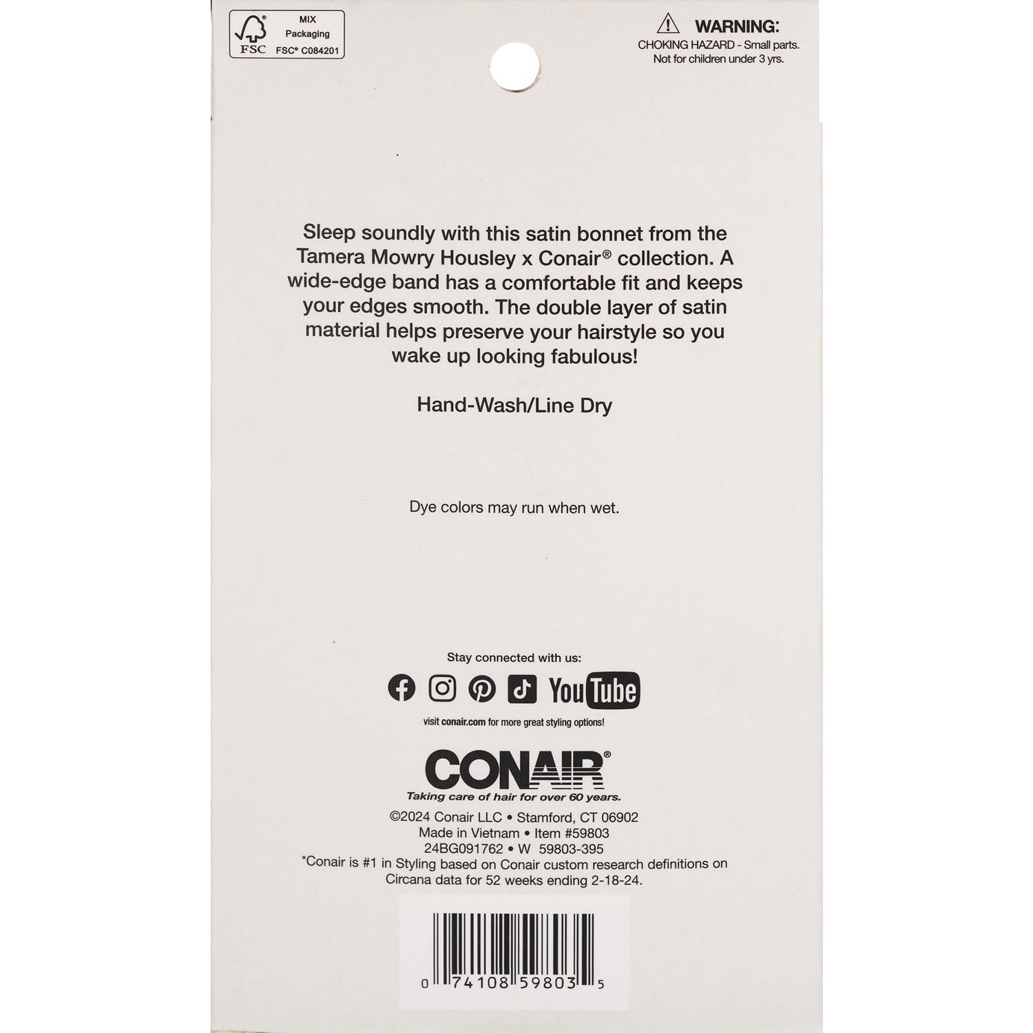 slide 2 of 2, Conair Tamera 1Pk Sleep Cap Pink, 1 ct