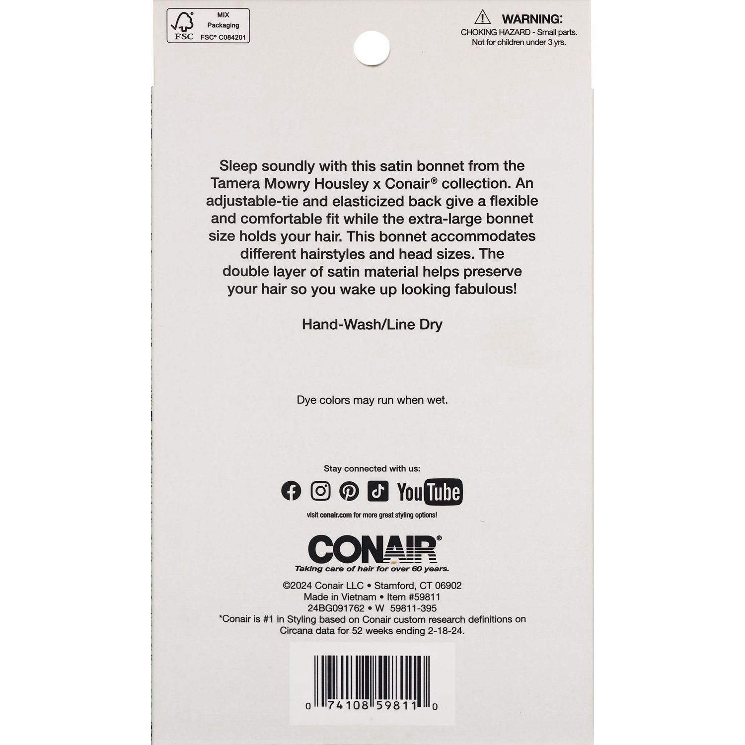 slide 2 of 2, Conair Tamera1Pk Printed Satin Bonnet, 1 ct