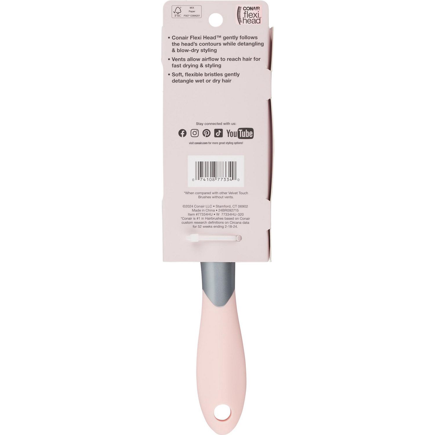 slide 3 of 3, Conair Velvet Touch Flexi Fast Day Hairbrush 1 Each, 1 ct