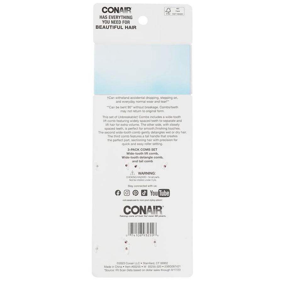 slide 3 of 3, CONAIR 3Pk Unbreakable Comb, 1 ct