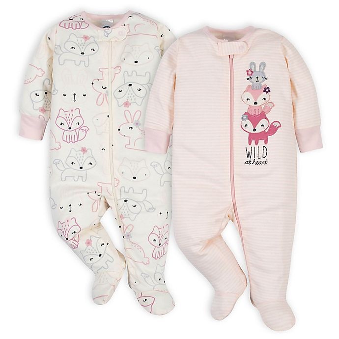 slide 1 of 5, Gerber Newborn Organic Flower Sleep'n Play Footies - Pink, 2 ct