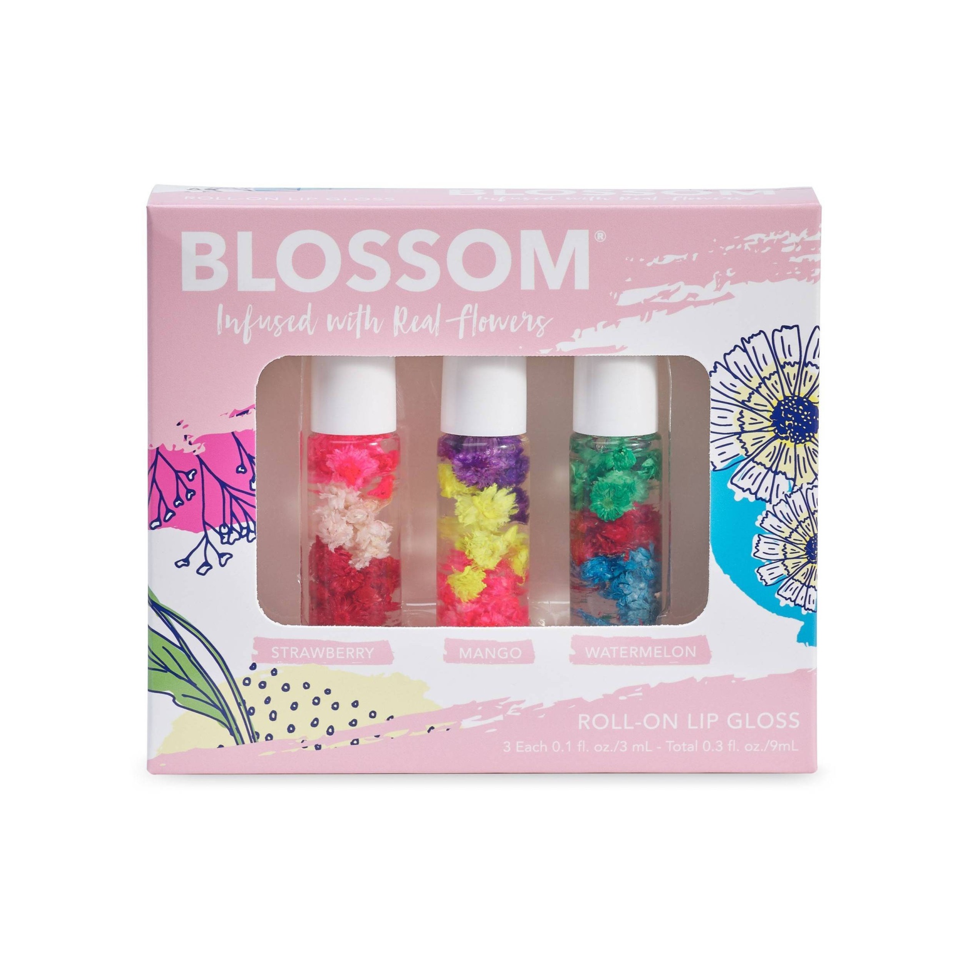 slide 1 of 1, Blossom &nbsp;Roll-On Lip Gloss Set, 3 ct