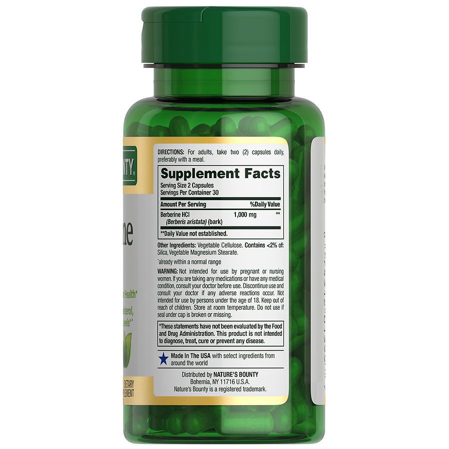 slide 3 of 3, Nature's Bounty Nature’s Bounty Berberine 1000mg for Heart, Blood Sugar, and Cardiovascular Health Support, 60 capsules, 60 ct