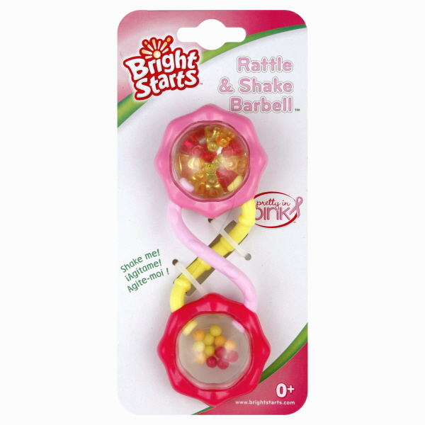 slide 1 of 1, Bright Starts Pink Rattle & Shake Barbell Toy 0M+, 1 ct