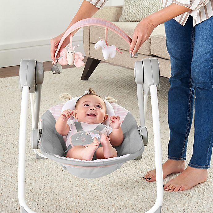 slide 9 of 10, Ingenuity Comfort 2 GoFlora the Unicorn Portable Swing, 1 ct
