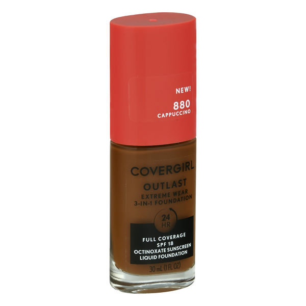 slide 1 of 1, Covergirl Outlast Extreme Wear 3-In-1 Foundation, Cappuccino 880, Spf 18, 1 fl oz