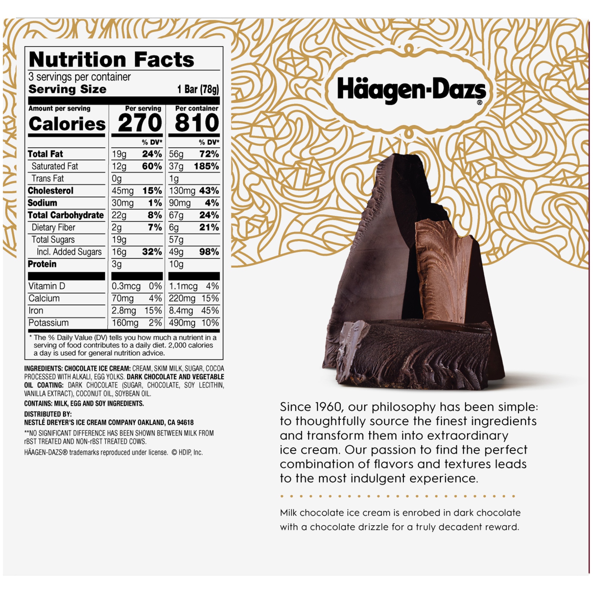 slide 5 of 6, Häagen-Dazs Chocolate Dark Chocolate Ice Cream Bars, 3 ct