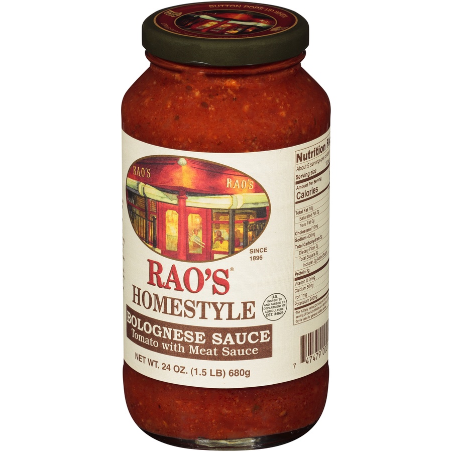 slide 4 of 8, Rao's Homemade Rao's Homestyle Bolognese Sauce | 24 oz | Classic Tomato Sauce | Pasta Sauce | Carb Conscious | Traditionally Crafted, Premium Quality | With Italian Tomatoes, Beef, Pork & Pancetta, 24 oz