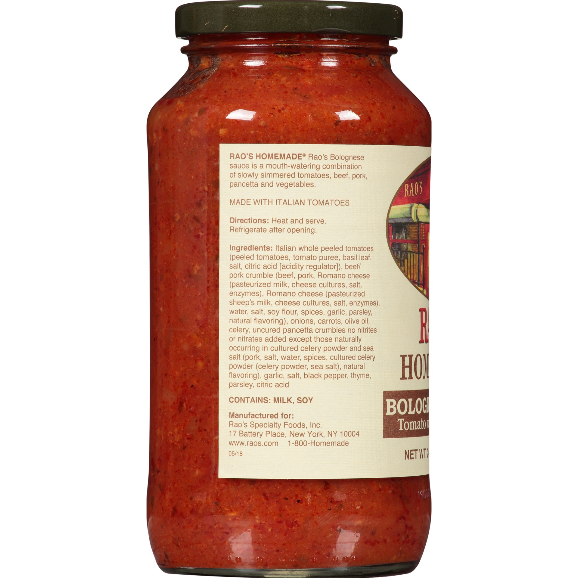 slide 6 of 8, Rao's Homemade Rao's Homestyle Bolognese Sauce | 24 oz | Classic Tomato Sauce | Pasta Sauce | Carb Conscious | Traditionally Crafted, Premium Quality | With Italian Tomatoes, Beef, Pork & Pancetta, 24 oz