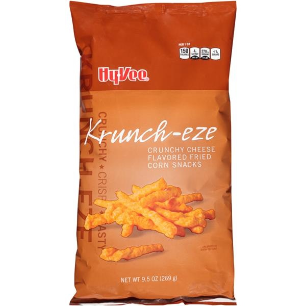 slide 1 of 1, Hy-vee Krunch-eze Crunchy Cheese Flavored Fried Corn Snacks, 9.5 oz