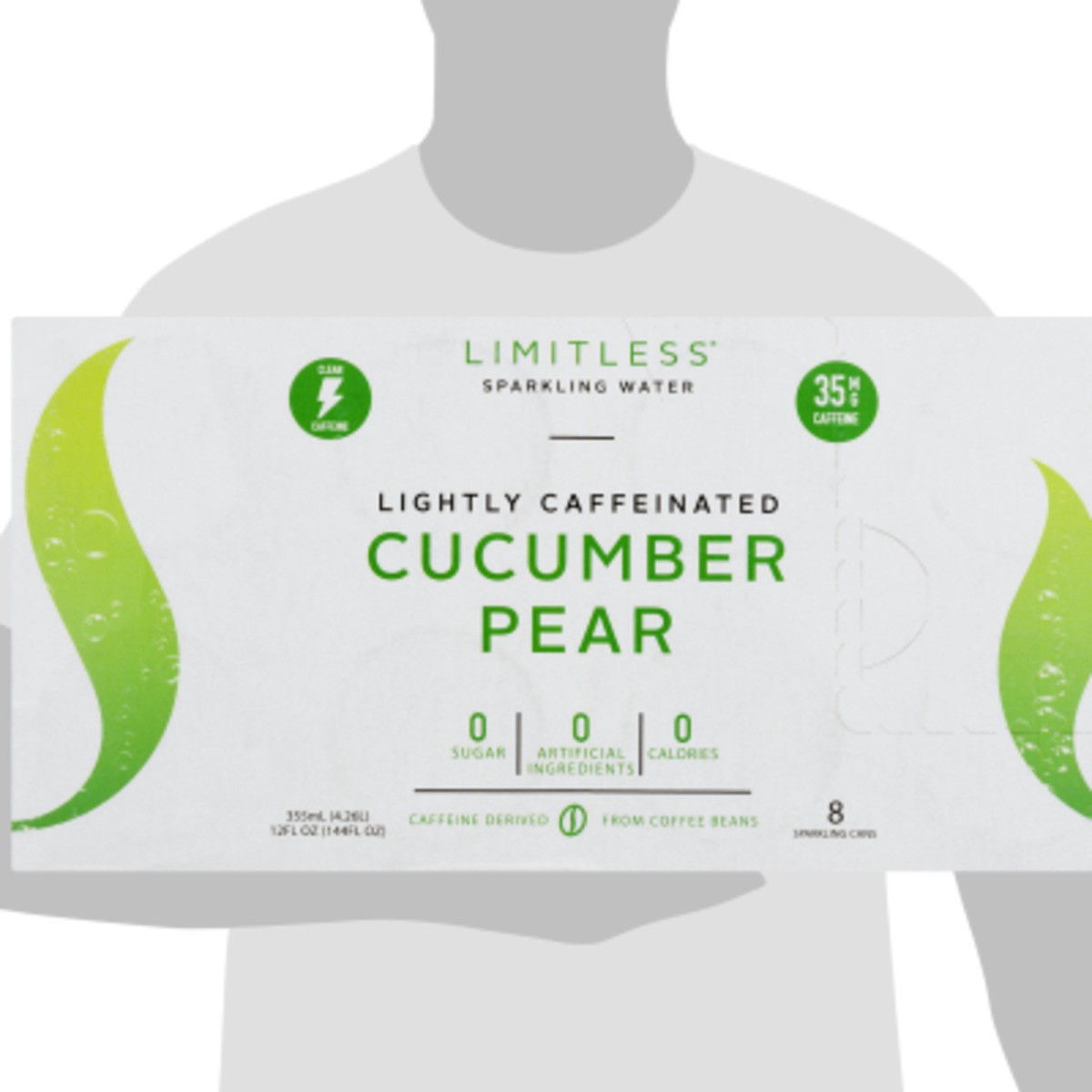 slide 3 of 11, LIMITLESS Refresh Lightly Caffeinated Sparkling Water, Cucumber Pear, 12 Fl oz Cans, 8 Pack, 12 fl oz