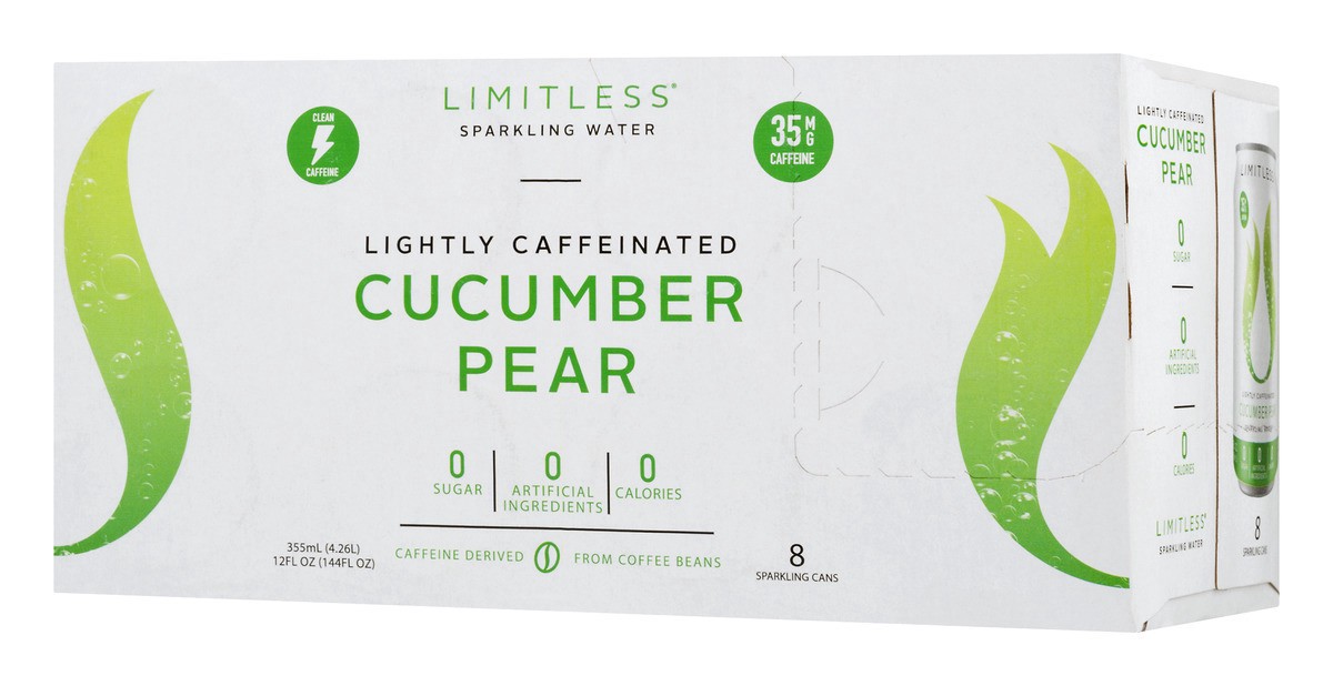 slide 5 of 11, LIMITLESS Refresh Lightly Caffeinated Sparkling Water, Cucumber Pear, 12 Fl oz Cans, 8 Pack, 12 fl oz