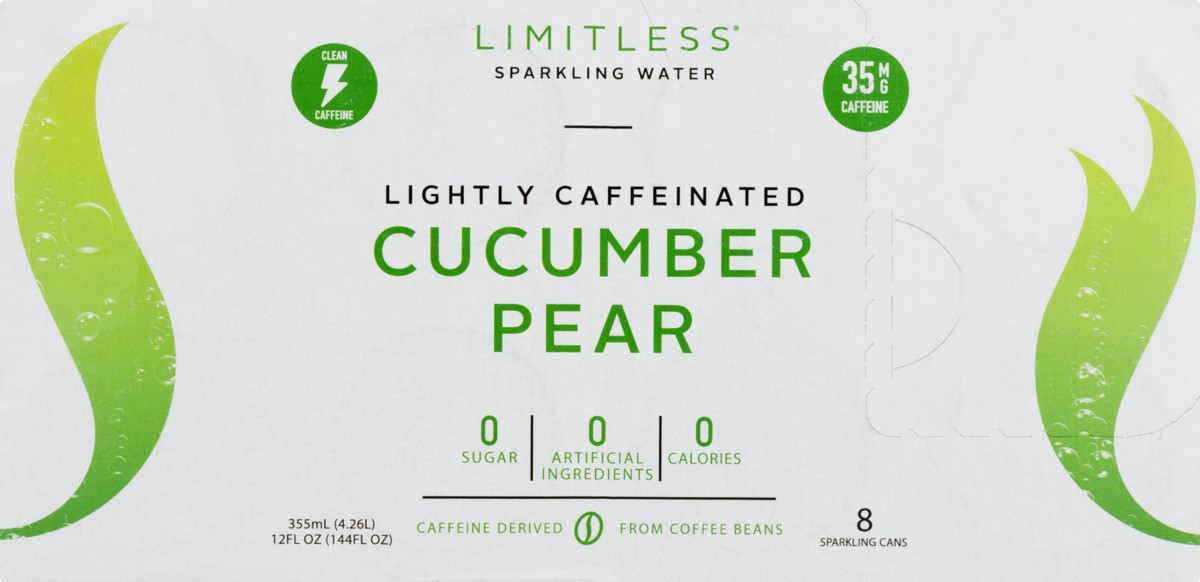 slide 8 of 11, LIMITLESS Refresh Lightly Caffeinated Sparkling Water, Cucumber Pear, 12 Fl oz Cans, 8 Pack, 12 fl oz