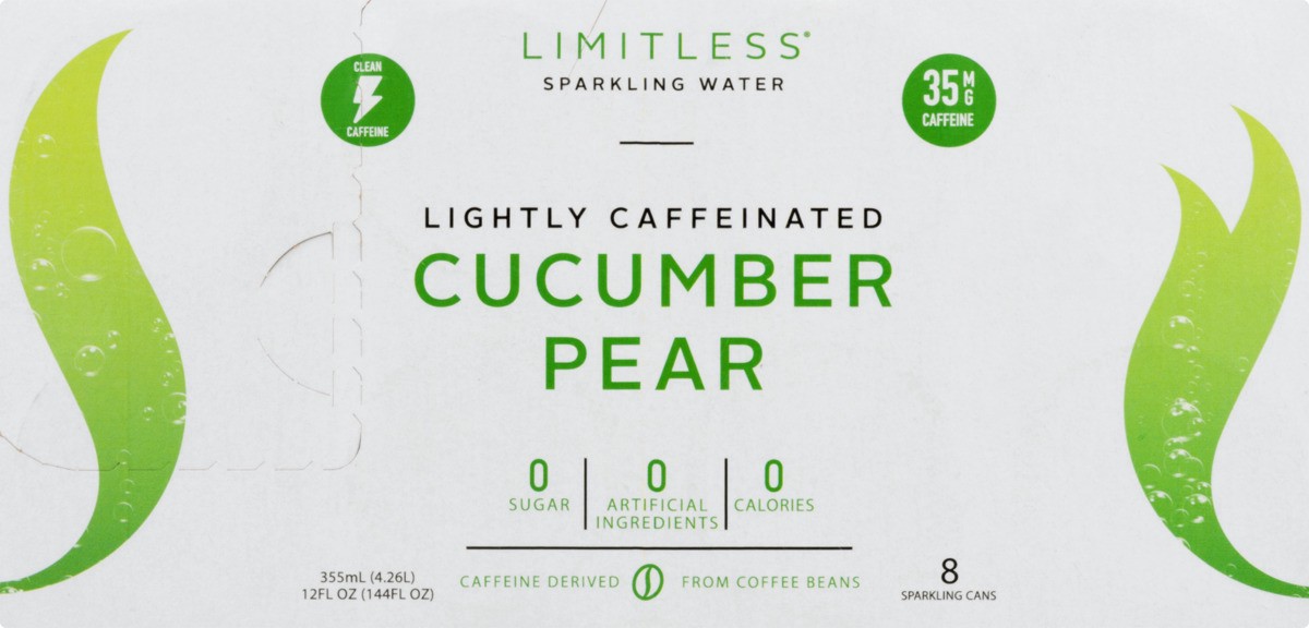 slide 4 of 11, LIMITLESS Refresh Lightly Caffeinated Sparkling Water, Cucumber Pear, 12 Fl oz Cans, 8 Pack, 12 fl oz