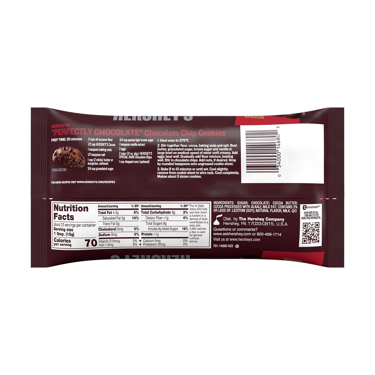 slide 6 of 9, HERSHEY'S SPECIAL DARK Mildly Sweet Chocolate Baking Chips Bag, 12 oz, 12 oz
