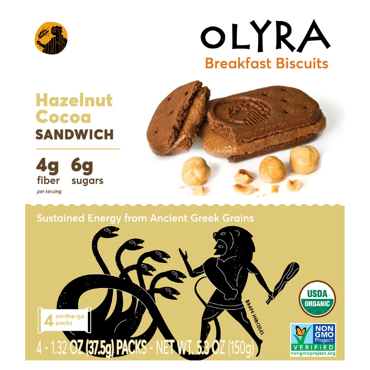 slide 1 of 1, Olyra Sandwich Breakfast Biscuits, Hazelnut Cocoa (Box of 4 On the Go Packs), 5.3 oz