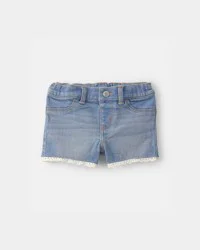 Oshkosh Baby Girl Eyelet Trim Denim Shorts - Light Wash Blue 24M