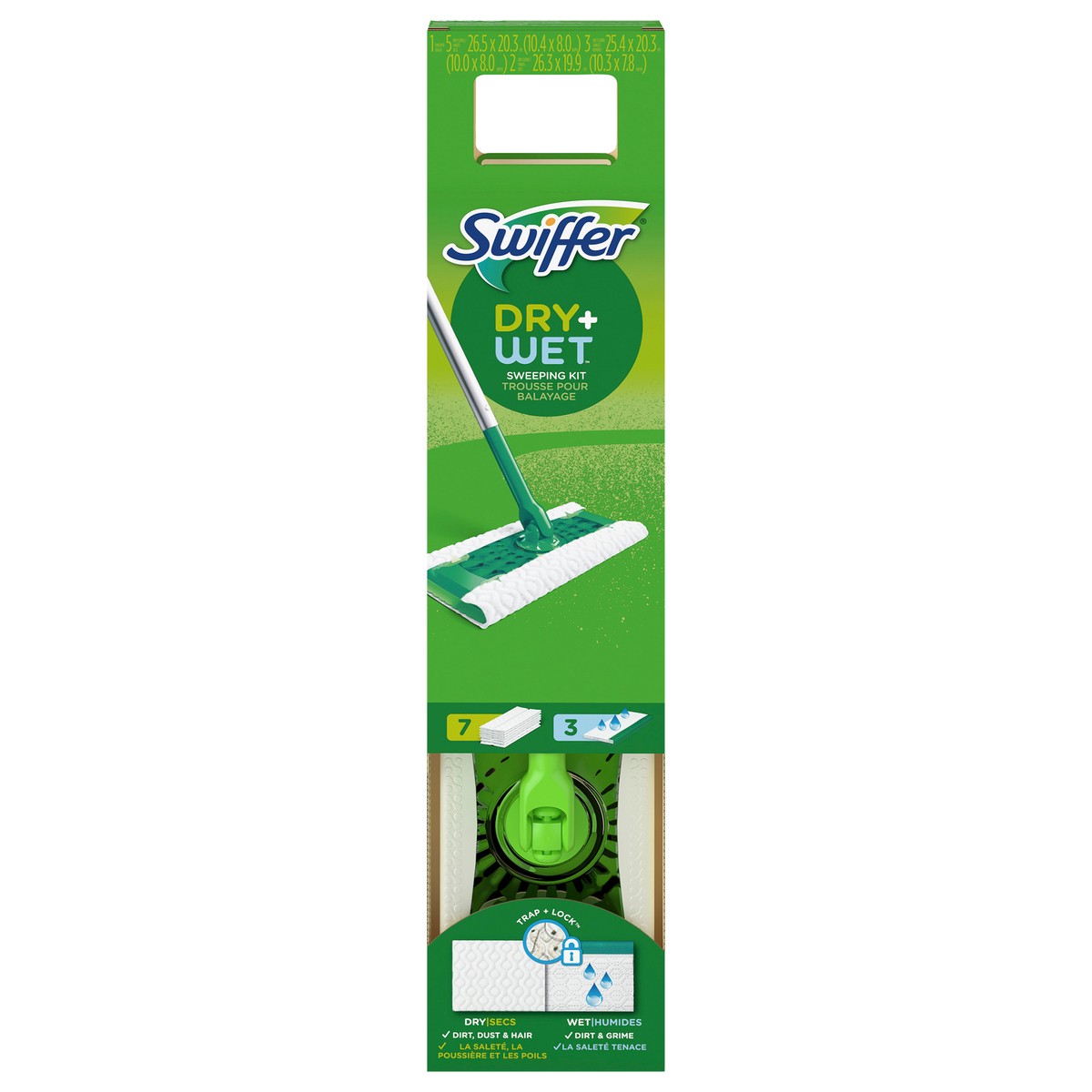 slide 1 of 3, Swiffer Sweeper 2-in-1 Dry + Wet Floor Mopping and Sweeping Kit 1 Sweeper, 7 Dry Cloths, 3 Wet Cloths, 1 ct
