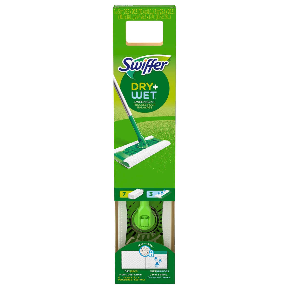 slide 1 of 3, Swiffer Sweeper 2-in-1 Dry + Wet Floor Mopping and Sweeping Kit, Multi-Surface Kit for Floor Cleaning, Kit Includes 1 Sweeper, 7 Dry Sweeping Cloths, 3 Wet Mopping Cloths, 1 ct